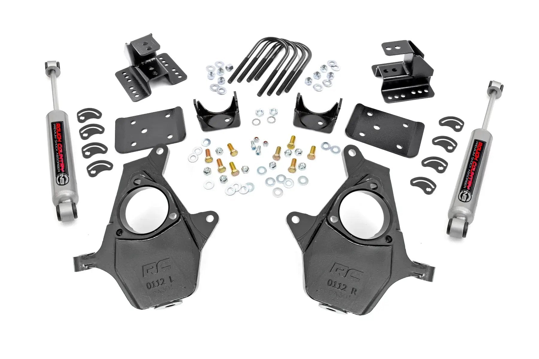 2 Inch Lowering Kit | 4 Inch Rear Lowering | Alum/Stamped Knuckle | Chevy/GMC 1500 (14-18) by Rough Country