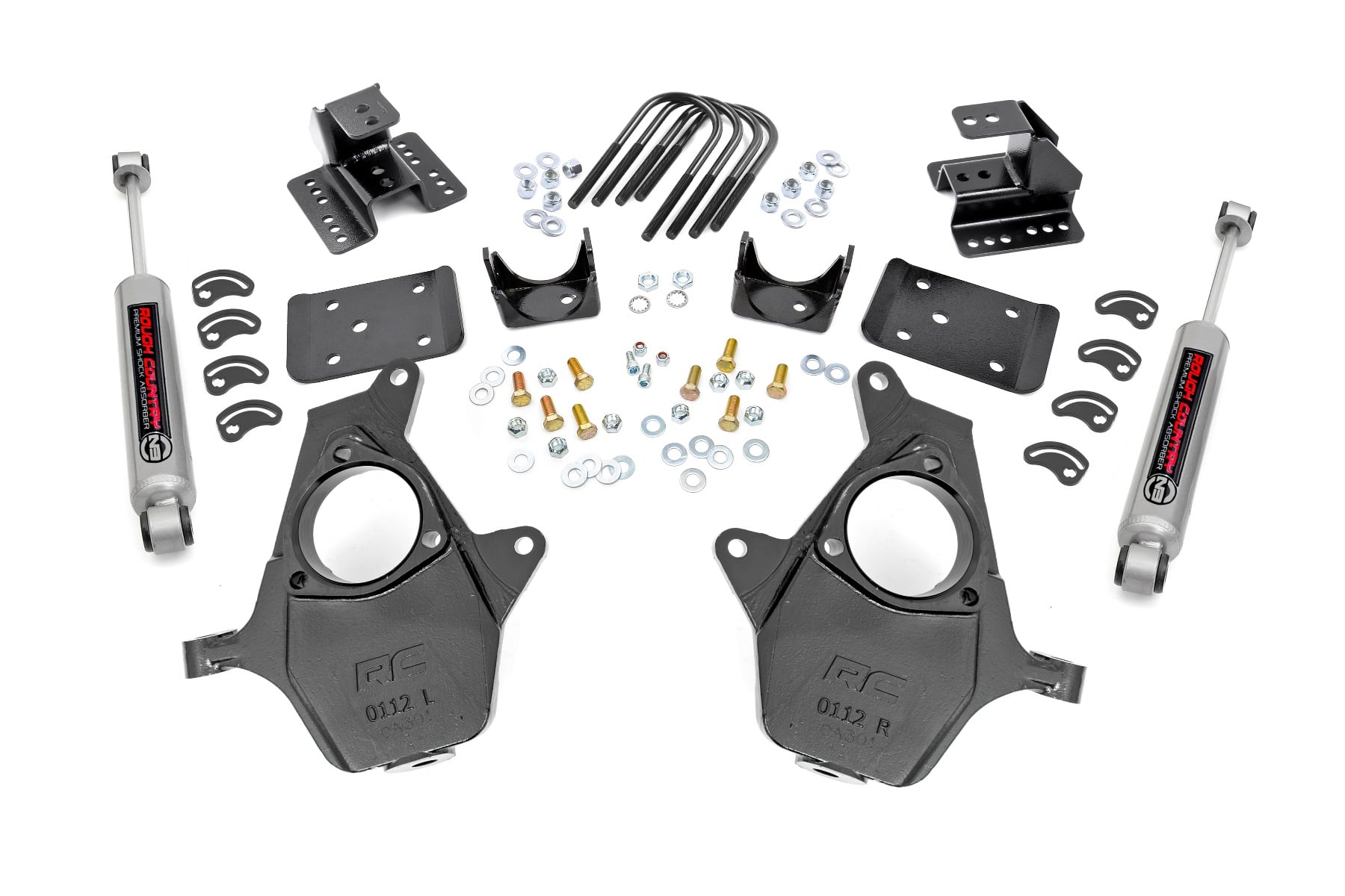 2 Inch Lowering Kit | 4 Inch Rear Lowering | Alum/Stamped Knuckle | Chevy/GMC 1500 (14-18) by Rough Country