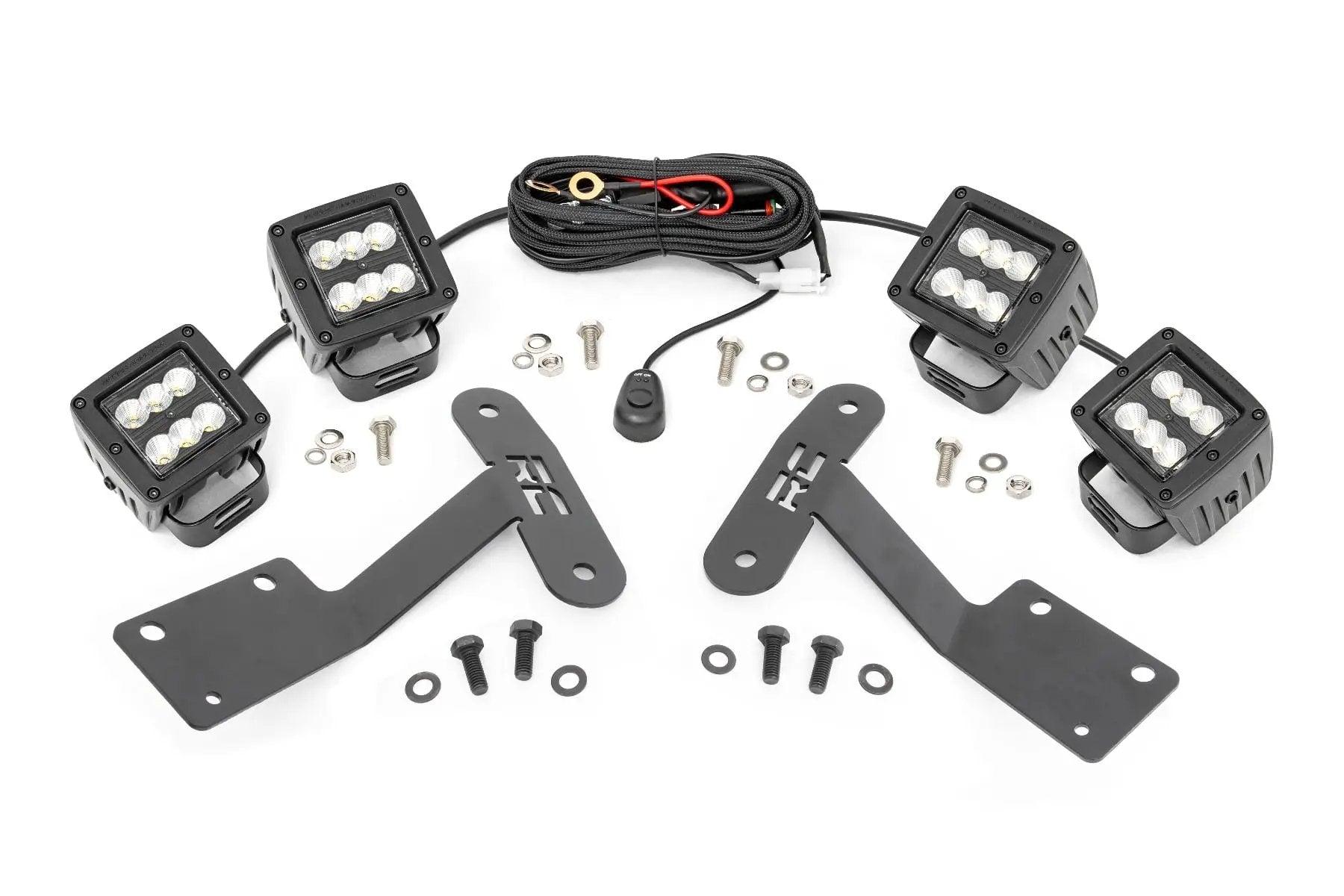 LED Light Kit | Ditch Mount | Dual 2" Black Pairs | Flood | Toyota Tundra (14-21) by Rough Country