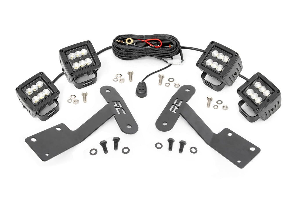 LED Light Kit | Ditch Mount | Dual 2" Black Pairs | Flood | Toyota Tundra (14-21) by Rough Country