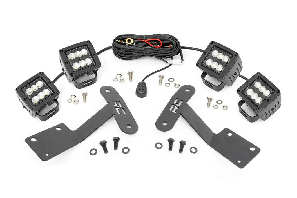 LED Light Kit | Ditch Mount | Dual 2" Black Pairs | Flood | Toyota Tundra (14-21) by Rough Country