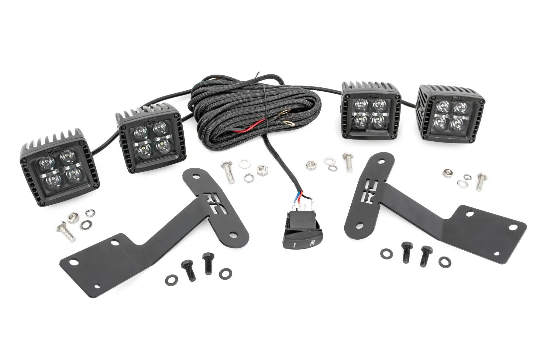 LED Light Kit | Ditch Mount | Dual 2" Black Pairs | White DRL | Toyota Tundra (14-21) by Rough Country