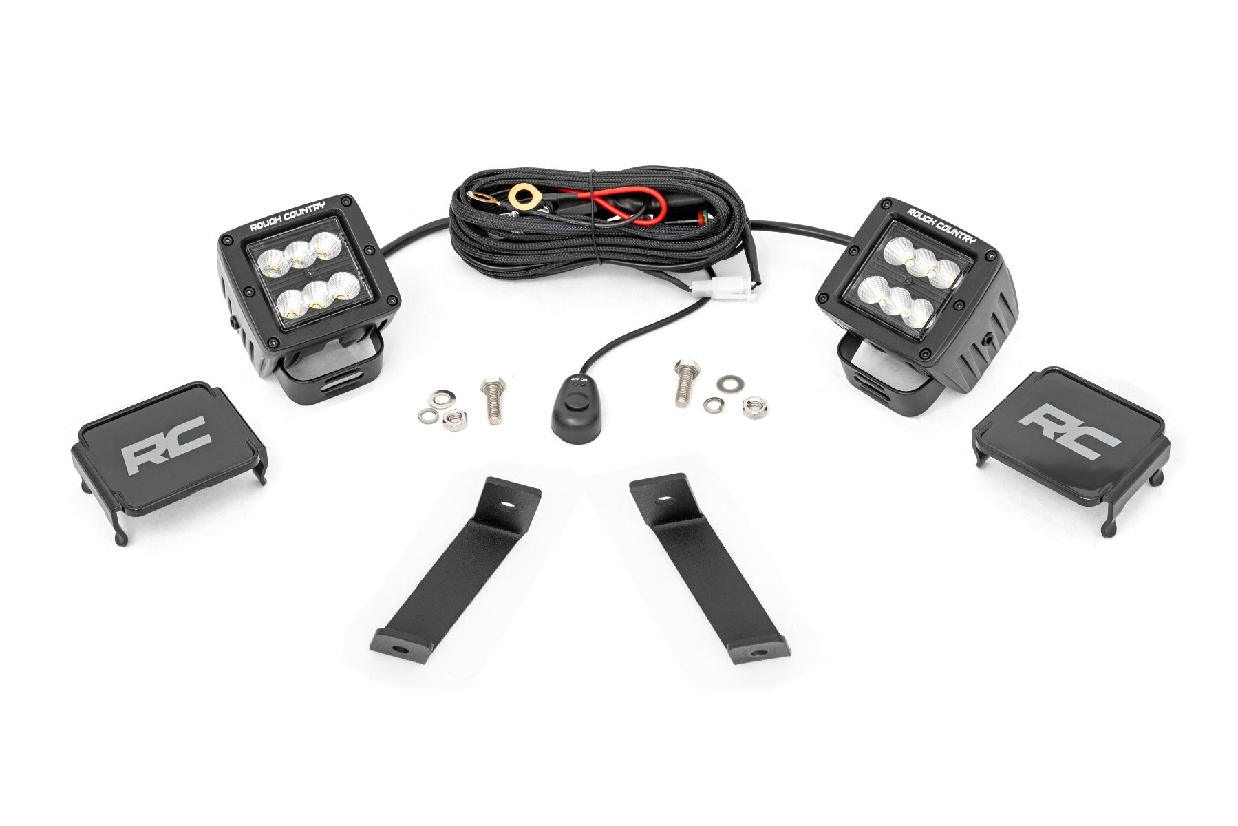 LED Light Kit | Ditch Mount | 2" Black Pair | Flood | Jeep Cherokee KL (14-21) by Rough Country