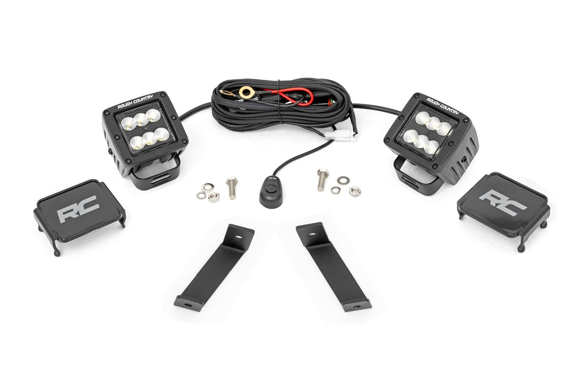 LED Light Kit | Ditch Mount | 2" Black Pair | Flood | Jeep Cherokee KL (14-21) by Rough Country