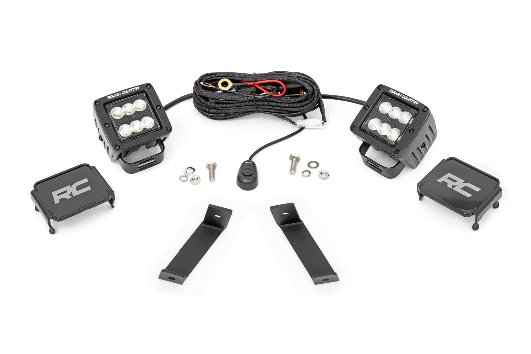 LED Light Kit | Ditch Mount | 2" Black Pair | Flood | Jeep Cherokee KL (14-21) by Rough Country