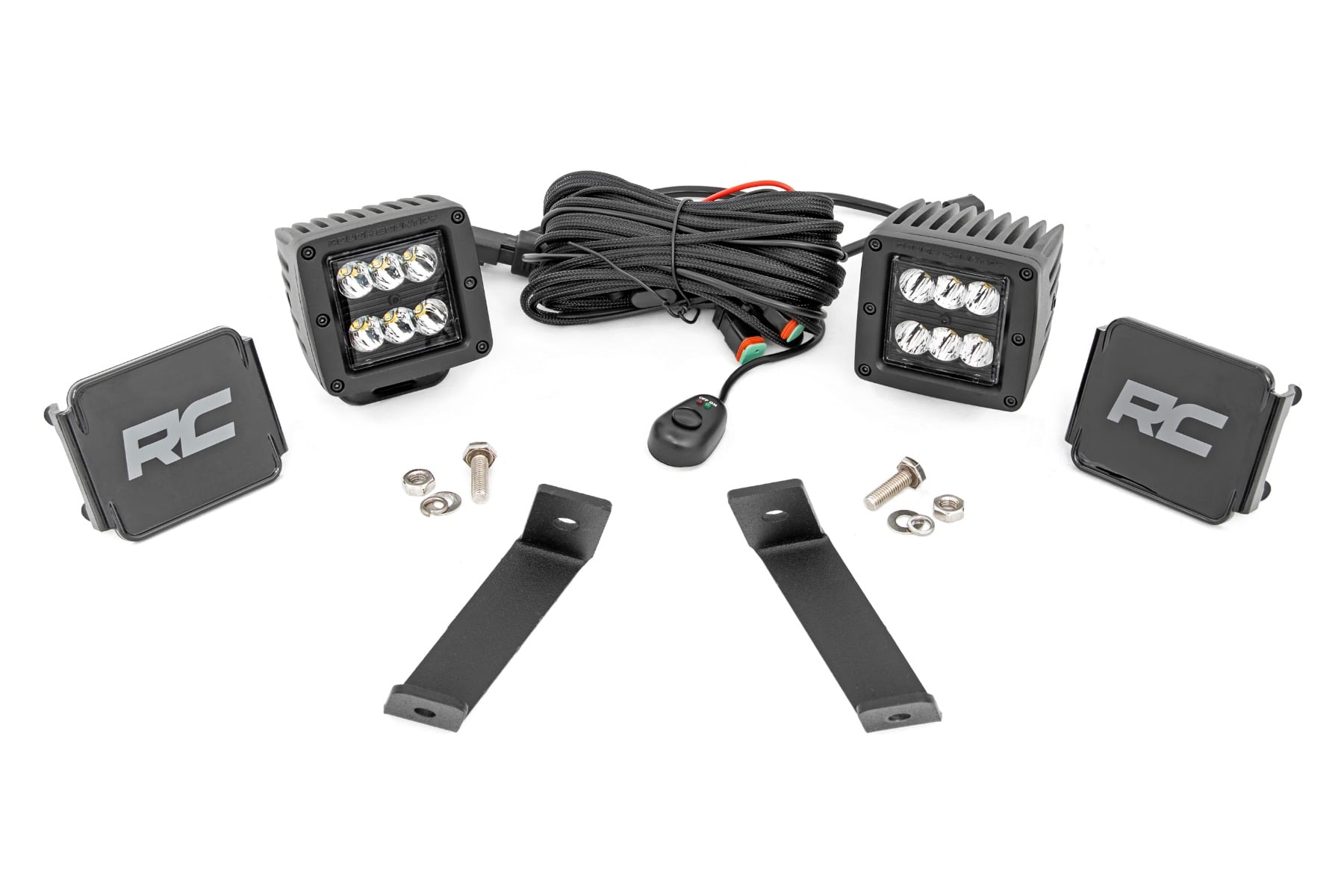LED Light Kit | Ditch Mount | 2" Black Pair | Spot | Jeep Cherokee KL (14-21) by Rough Country