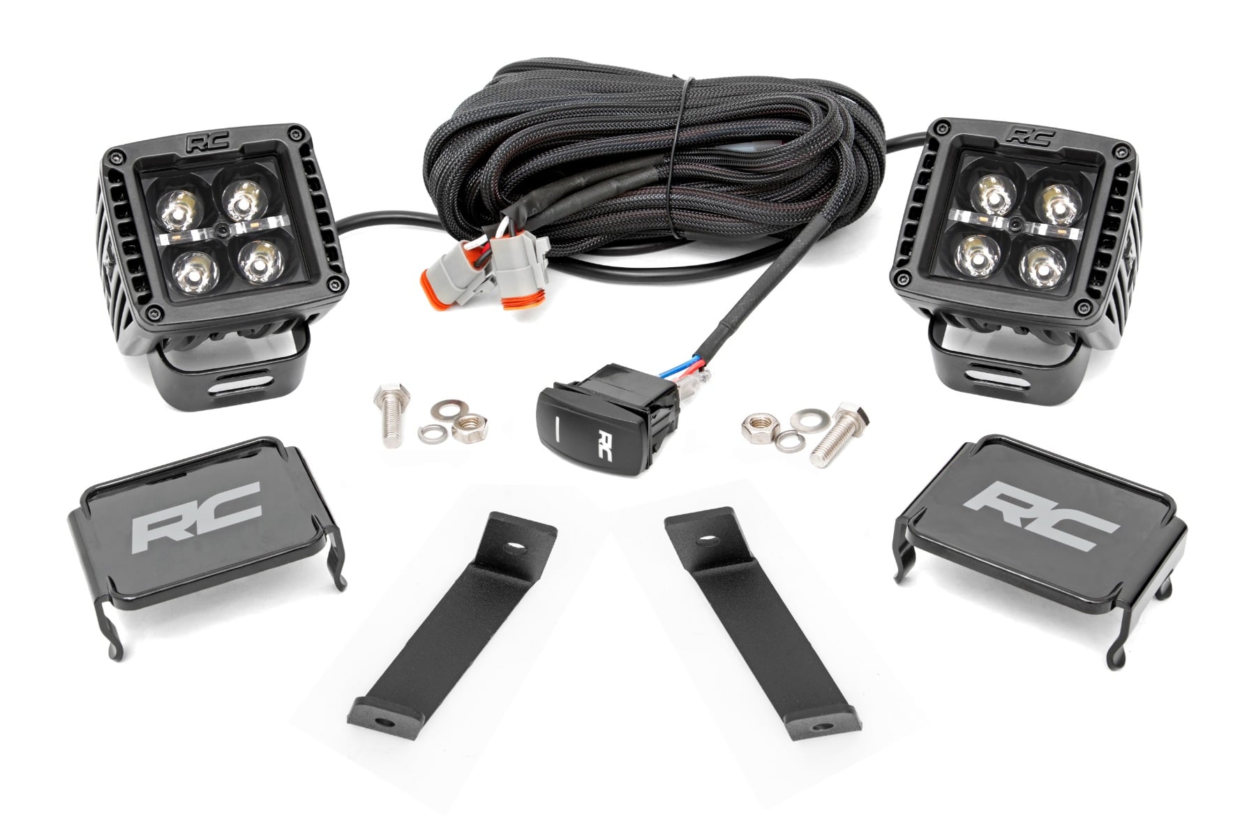 LED Light Kit | Ditch Mount | 2" Black Pair | White DRL | Jeep Cherokee KL (14-21) by Rough Country