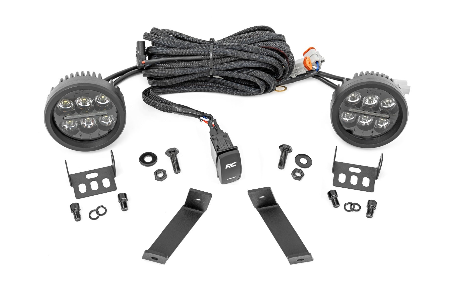 LED Light Kit | Ditch Mount | Black Series Round | 3.5 Inch | Amber DRL | Jeep Cherokee KL (14-21) by Rough Country