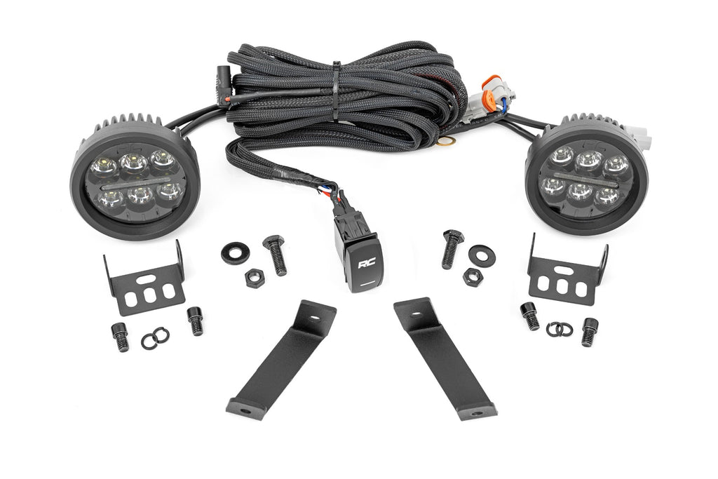 LED Light Kit | Ditch Mount | Black Series Round | 3.5 Inch | Amber DRL | Jeep Cherokee KL (14-21) by Rough Country