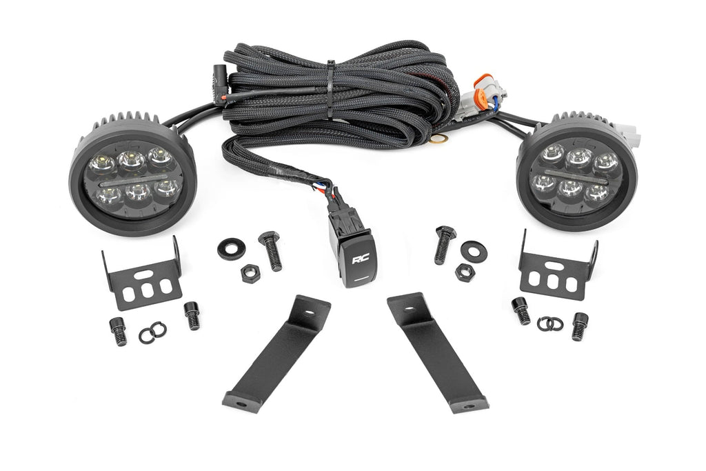 LED Light Kit | Ditch Mount | Black Series Round | 3.5 Inch | Amber DRL | Jeep Cherokee KL (14-21) by Rough Country