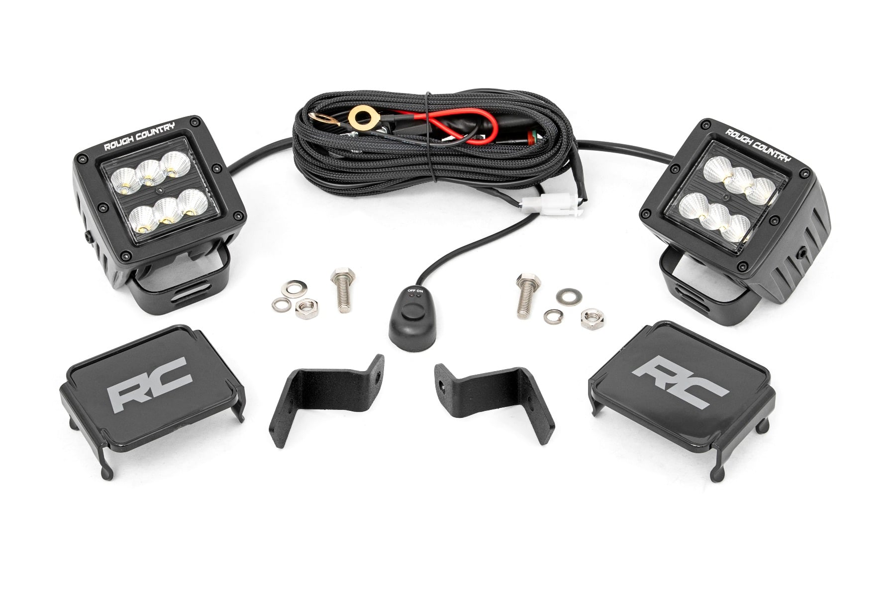 LED Light Kit | Ditch Mount | 2" Black Pair | Flood | Ford F-150 (15-26)/F-150 Lightning (22-26) by Rough Country