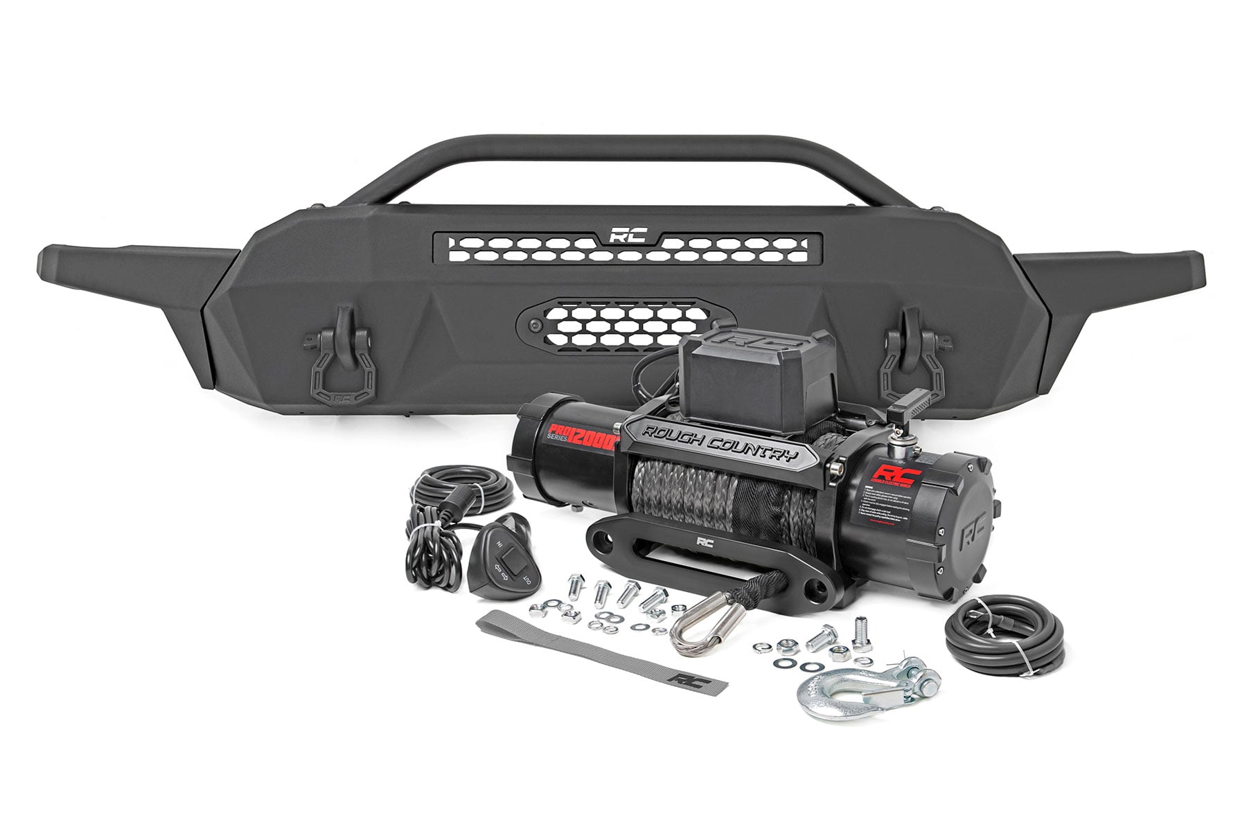 Front Bumper | High Clearance | 12000-Lb Pro Series Winch | Synthetic Rope Toyota Tacoma 4WD (16-23) by Rough Country