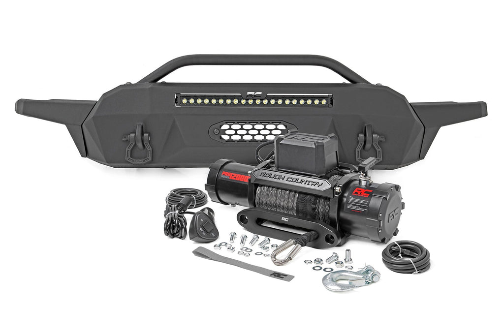 Front Bumper | Hybrid | 20" Blk LED | 12000-Lb Winch Syn | Toyota Tacoma (16-23) by Rough Country