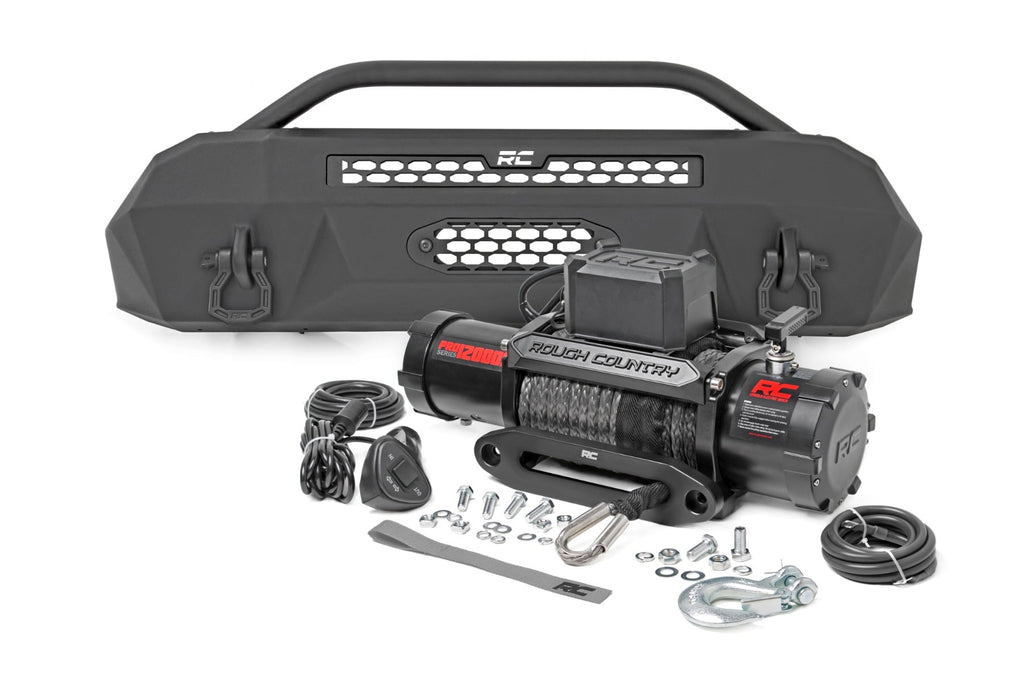 Front Bumper | Hybrid | 12000-Lb Pro Series Winch | Synthetic Rope | Toyota Tacoma (16-23) by Rough Country