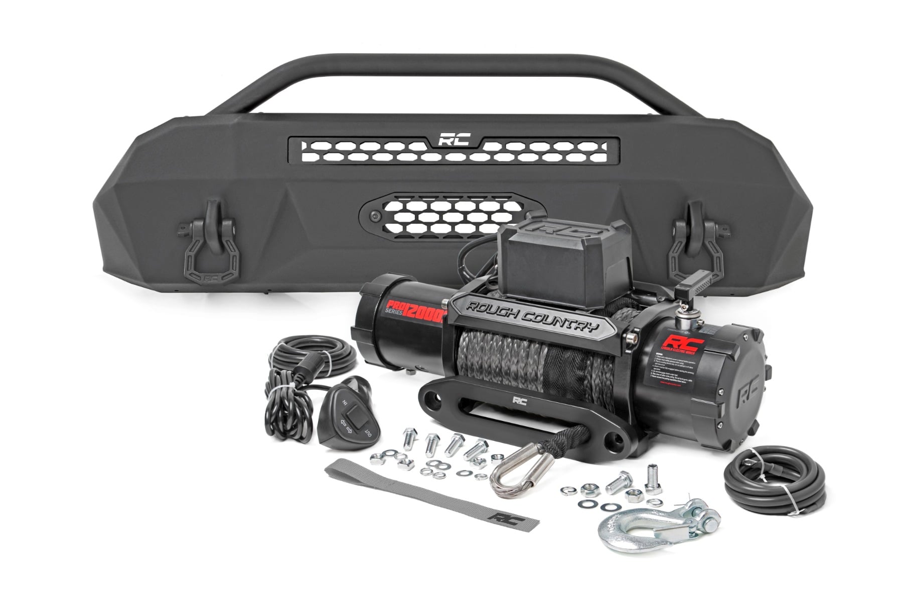 Front Bumper | Hybrid | 12000-Lb Pro Series Winch | Synthetic Rope | Toyota Tacoma (16-23) by Rough Country