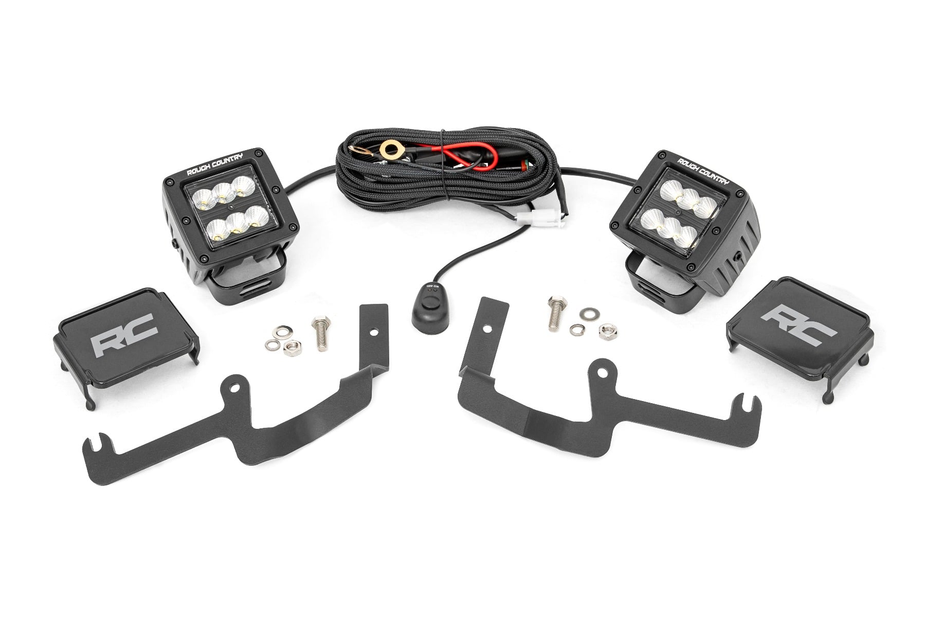 LED Light Kit | Ditch Mount | 2" Black Pair | Flood | Chevy Silverado 1500 (19-26) by Rough Country