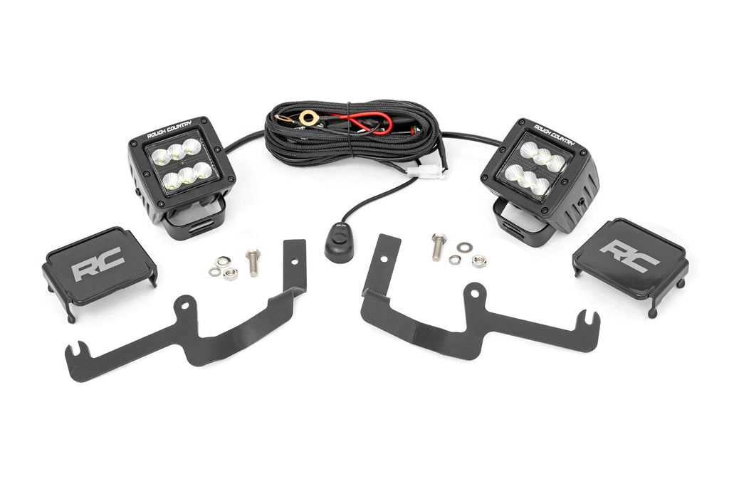 LED Light Kit | Ditch Mount | 2" Black Pair | Flood | Chevy Silverado 1500 (19-26) by Rough Country