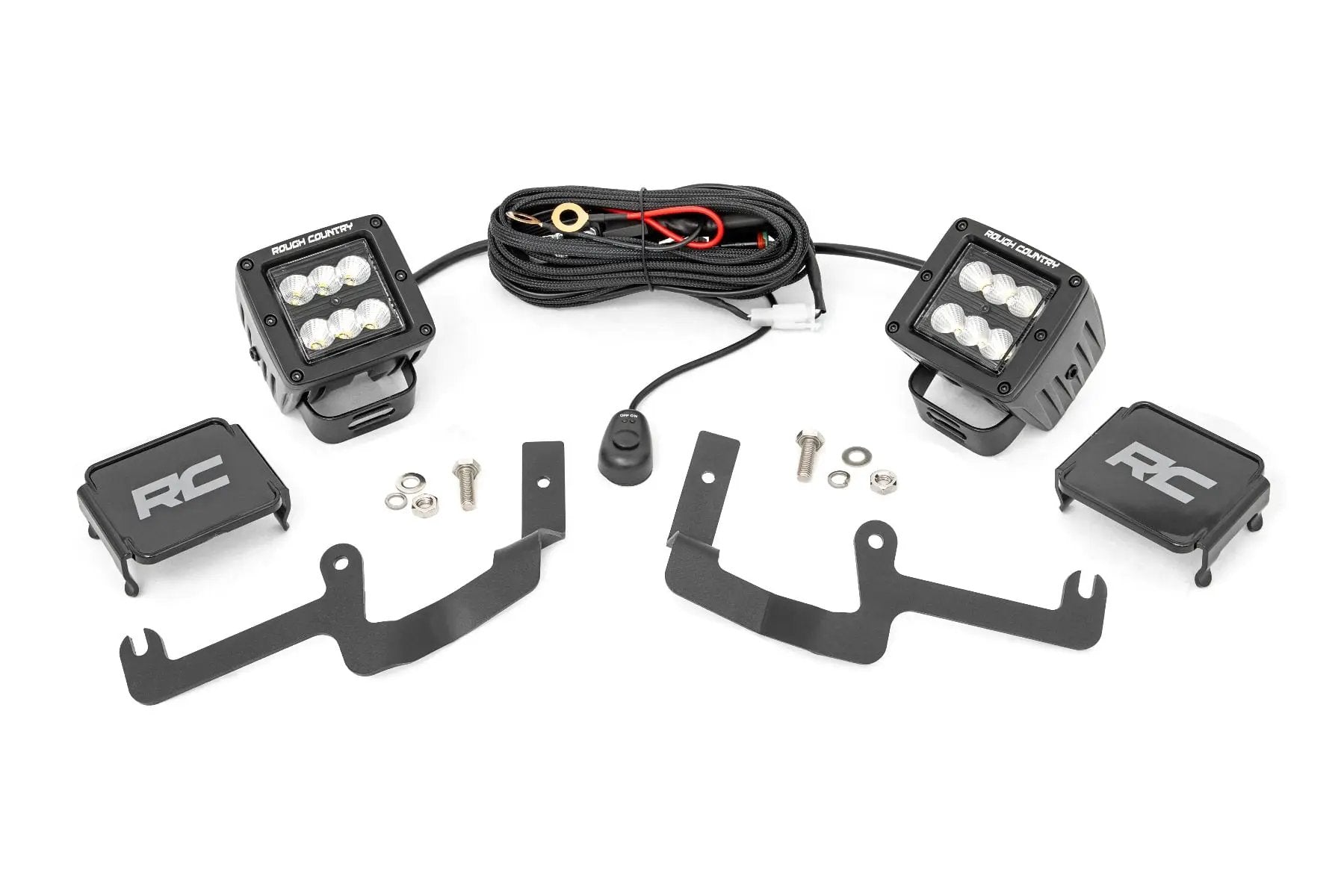 LED Light Kit | Ditch Mount | 2" Black Pair | Flood | Chevy Silverado 1500 (19-26) by Rough Country