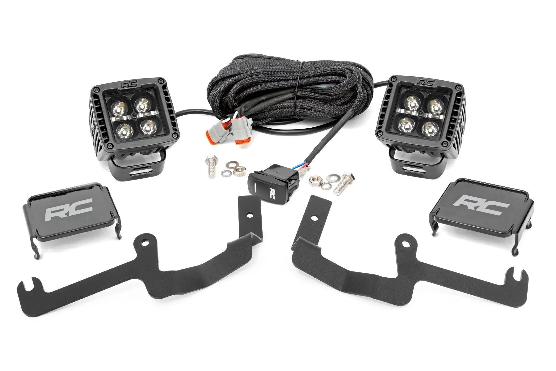 LED Light Kit | Ditch Mount | 2" Black Pair | Amber DRL | Chevy Silverado 1500 (19-26) by Rough Country