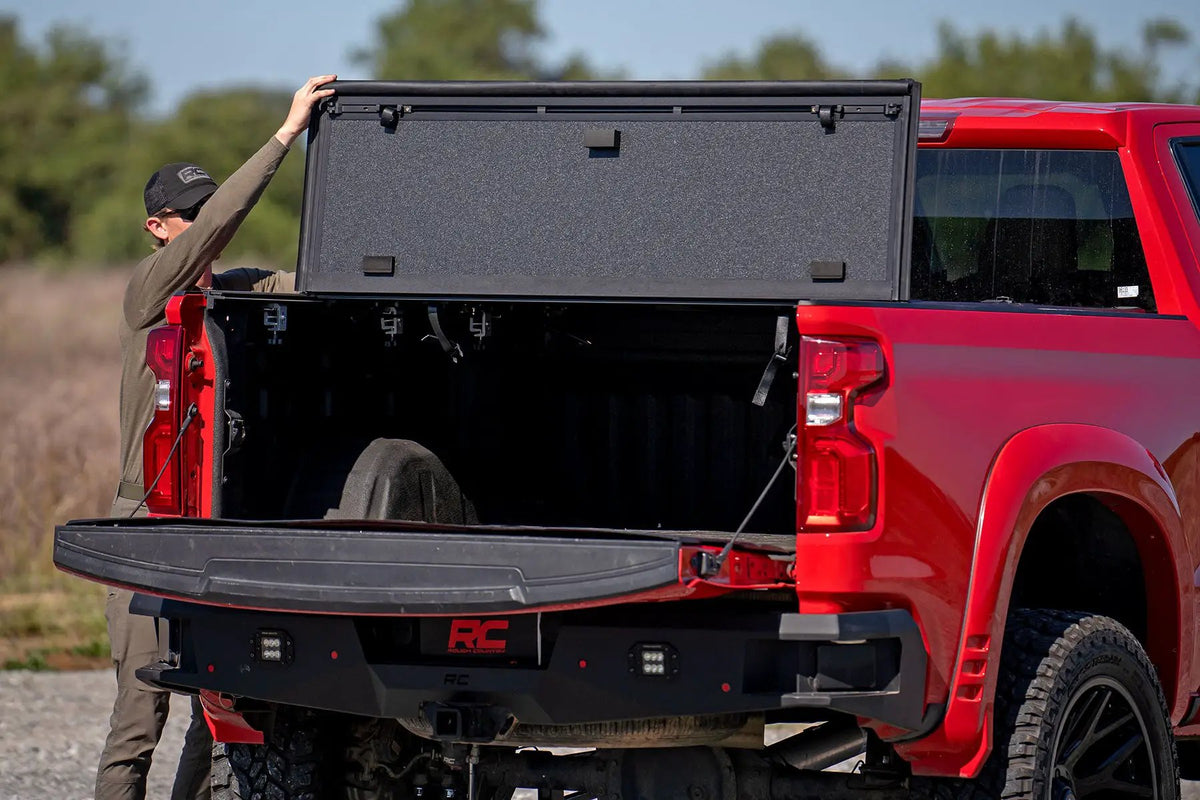 Hard Tri-Fold Flip Up Bed Cover | 6'7" Bed | Chevy/GMC Sierra 1500 (19-26)/Silverado 1500 (19-26) by Rough Country