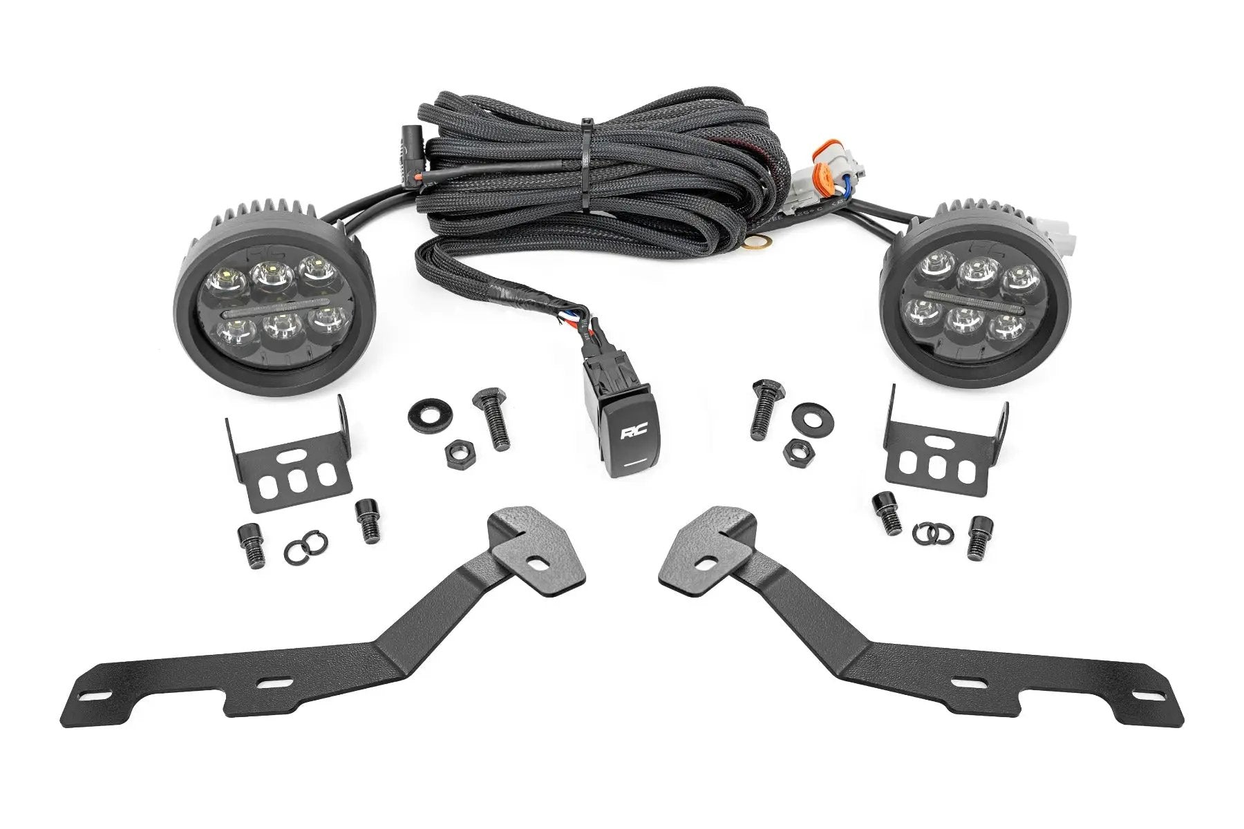 LED Light Kit | Ditch Mount | Black Series Round | 3.5 Inch | Amber DRL | Ram 1500 (19-26) by Rough Country
