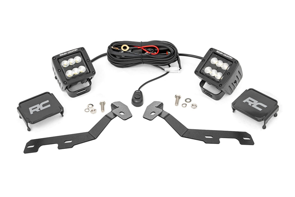 LED Light Kit | Ditch Mount | 2" Black Pair | Flood | Ram 1500 2WD/4WD (19-26) by Rough Country