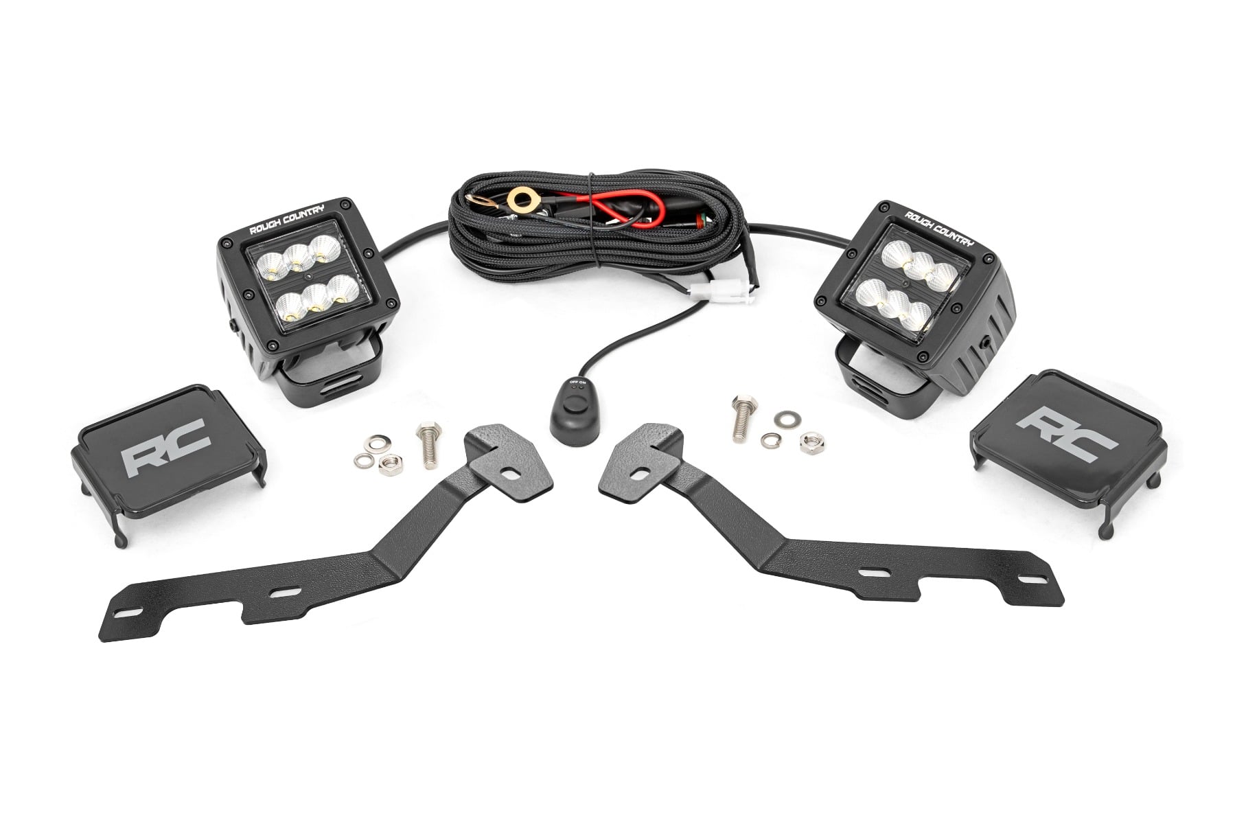 LED Light Kit | Ditch Mount | 2" Black Pair | Flood | Ram 1500 2WD/4WD (19-26) by Rough Country