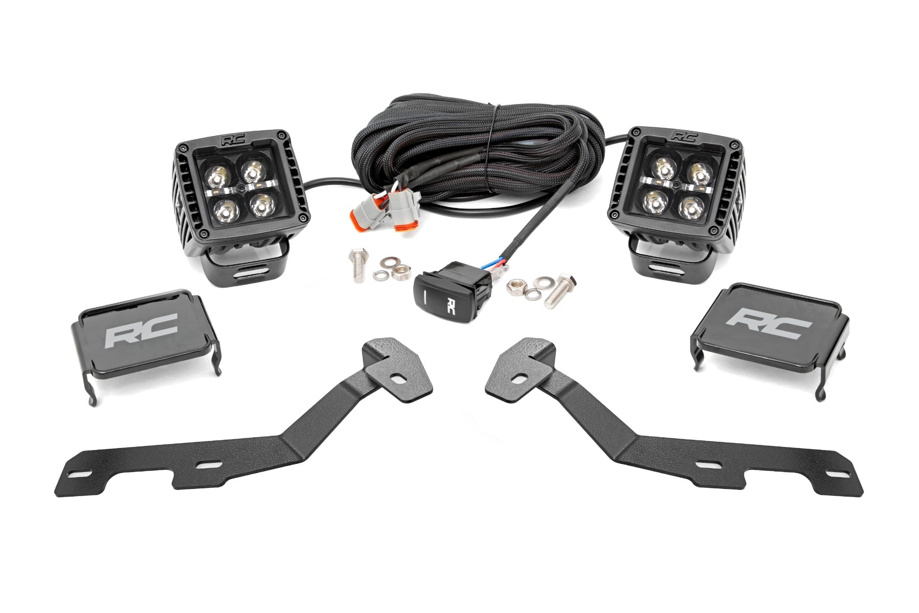 LED Light Kit | Ditch Mount | 2" Black Pair | White DRL | Ram 1500 (19-26) by Rough Country