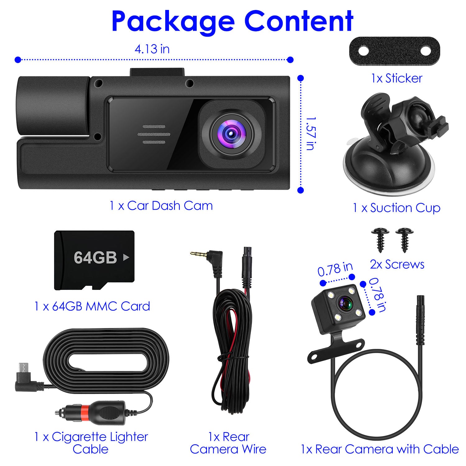 WiFi FHD 1080P Car Dash Cam 3 Channels Front Rear Inside Dash Camera With Loop Recording Reversing Visual 170 Degree Wide Angle 64G Card Included by Nino Auto Repair