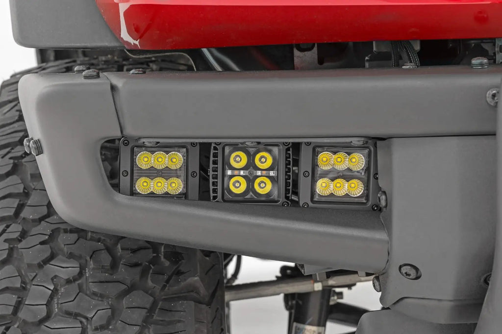 LED Light Kit | Fog Mount | Triple 2" Black Pair | Amber DRL | Ford Bronco (21-26) by Rough Country
