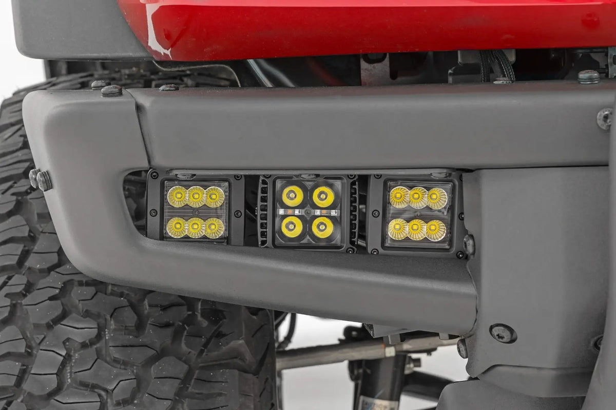 LED Light Kit | Fog Mount | Triple 2" Black Pair | Flood | Ford Bronco (21-26) by Rough Country