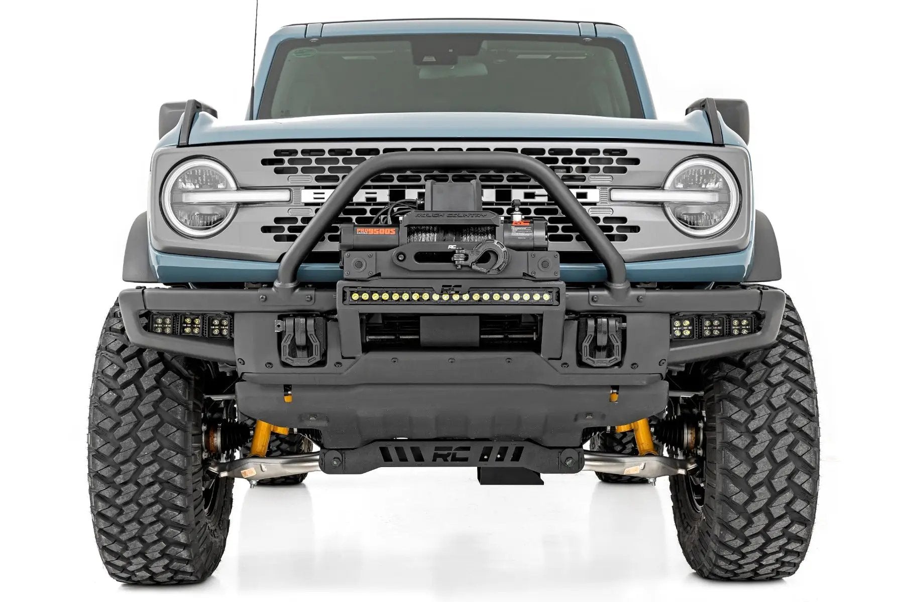 High Winch Mount | All Models | 12000S | 20 Inch Black Single Row LED | Ford Bronco (21-26) by Rough Country