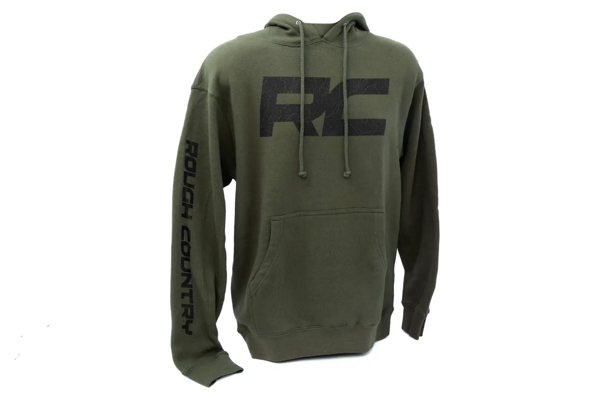 Rough Country Hoodie | RC Topographical Sleeve | Army Green | 2XL by Rough Country