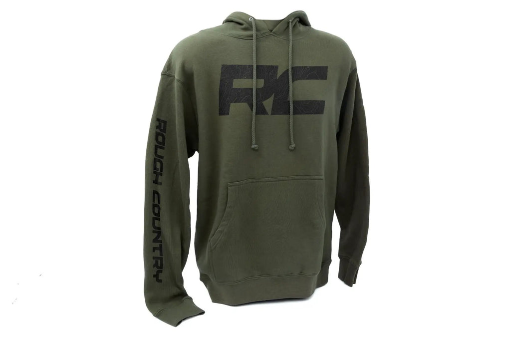 Rough Country Hoodie | RC Topographical Sleeve | Army Green | LG by Rough Country