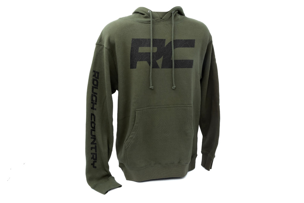 Rough Country Hoodie | RC Topographical Sleeve | Army Green | LG by Rough Country