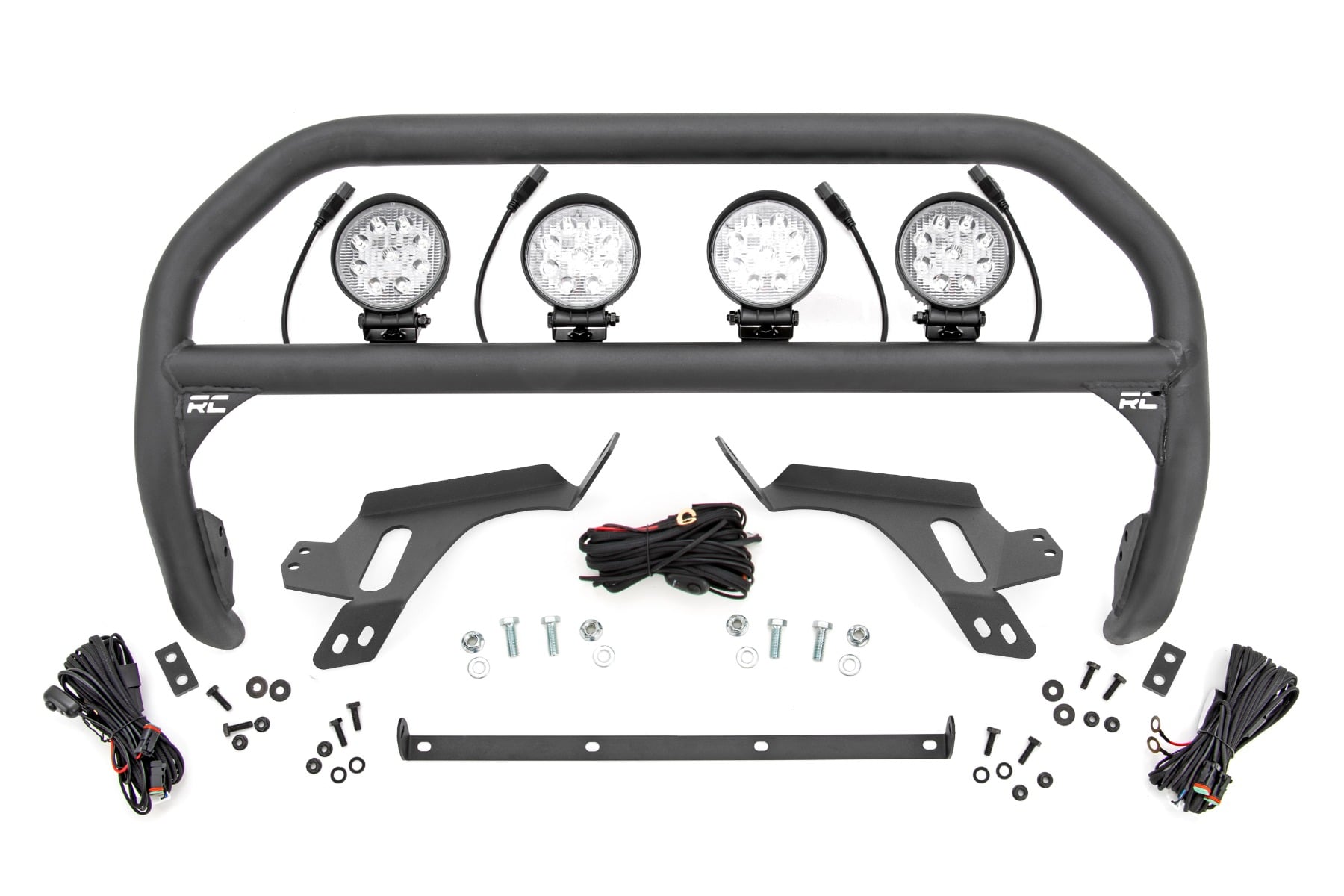 Nudge Bar | w/ Tow Hooks | 4 Inch Round Led (x4) | Ford Bronco Sport (21-24) by Rough Country