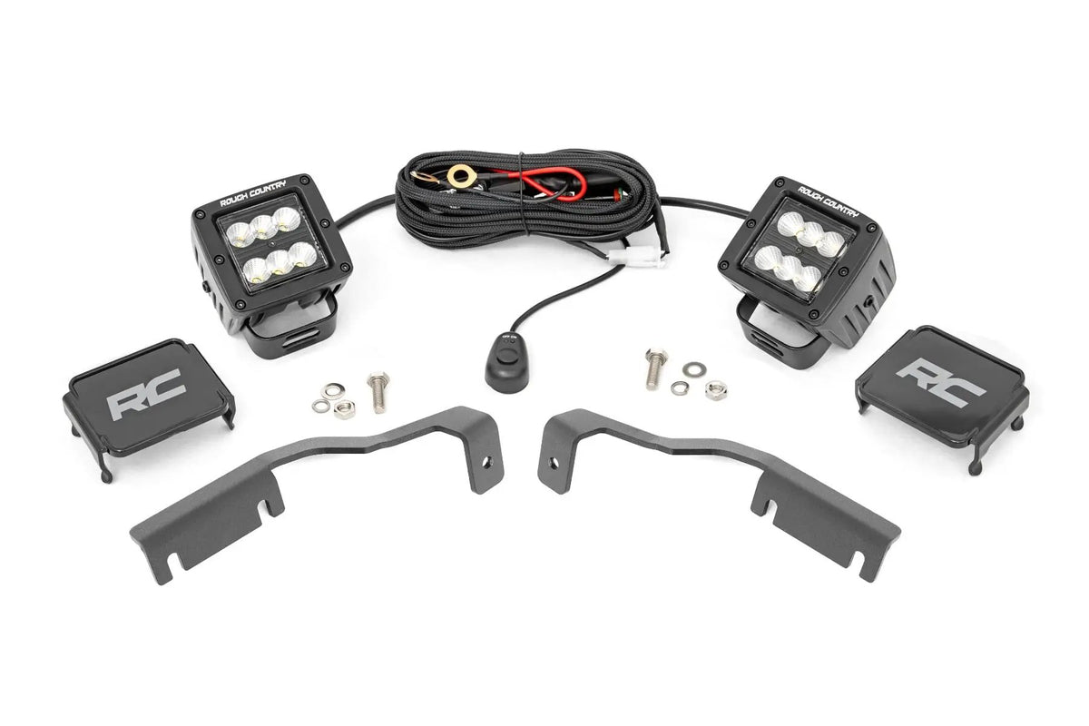 LED Light Kit | Ditch Mount | 2" Black Pair | Flood | Nissan Frontier (22-26) by Rough Country