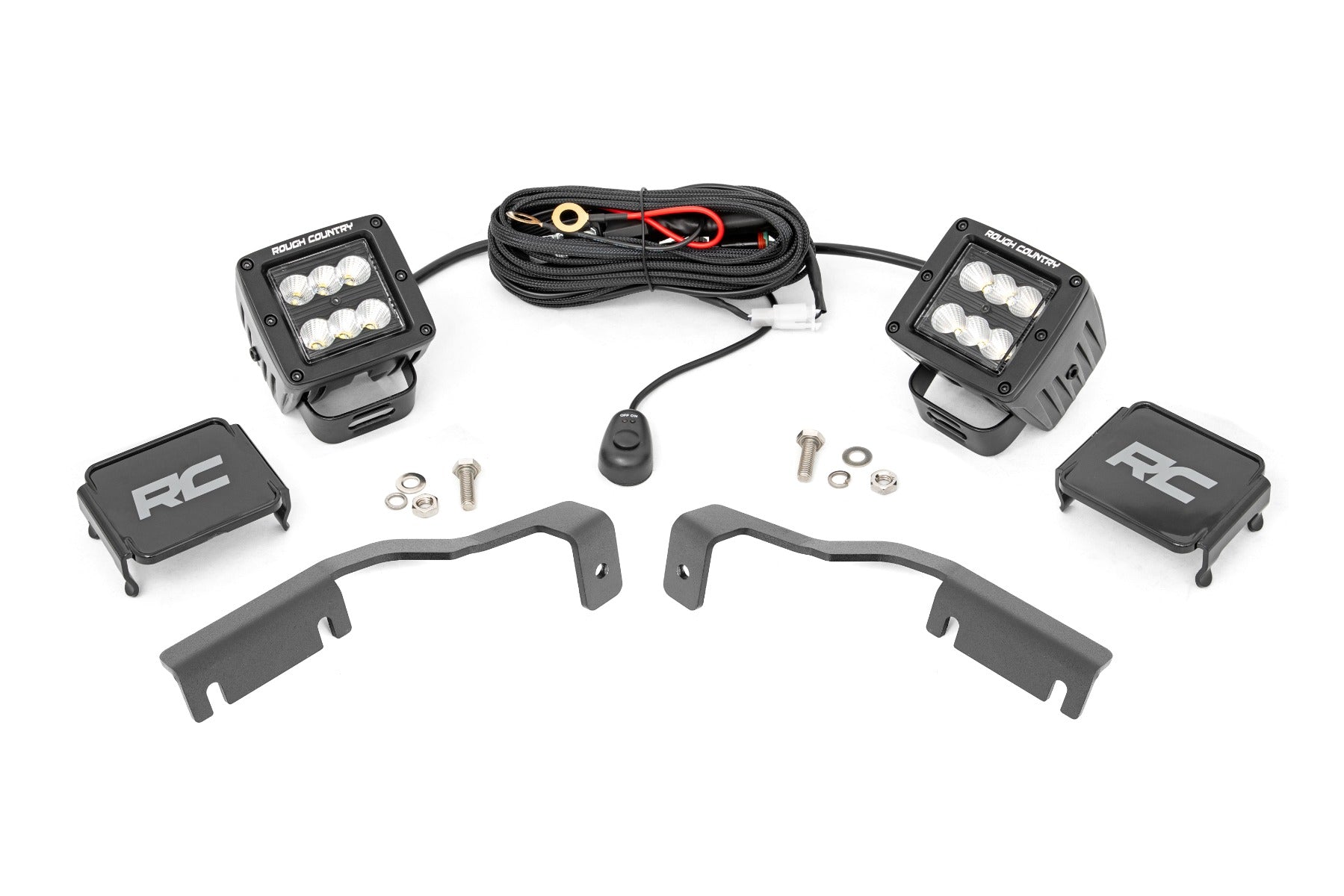 LED Light Kit | Ditch Mount | 2" Black Pair | Flood | Nissan Frontier (22-26) by Rough Country