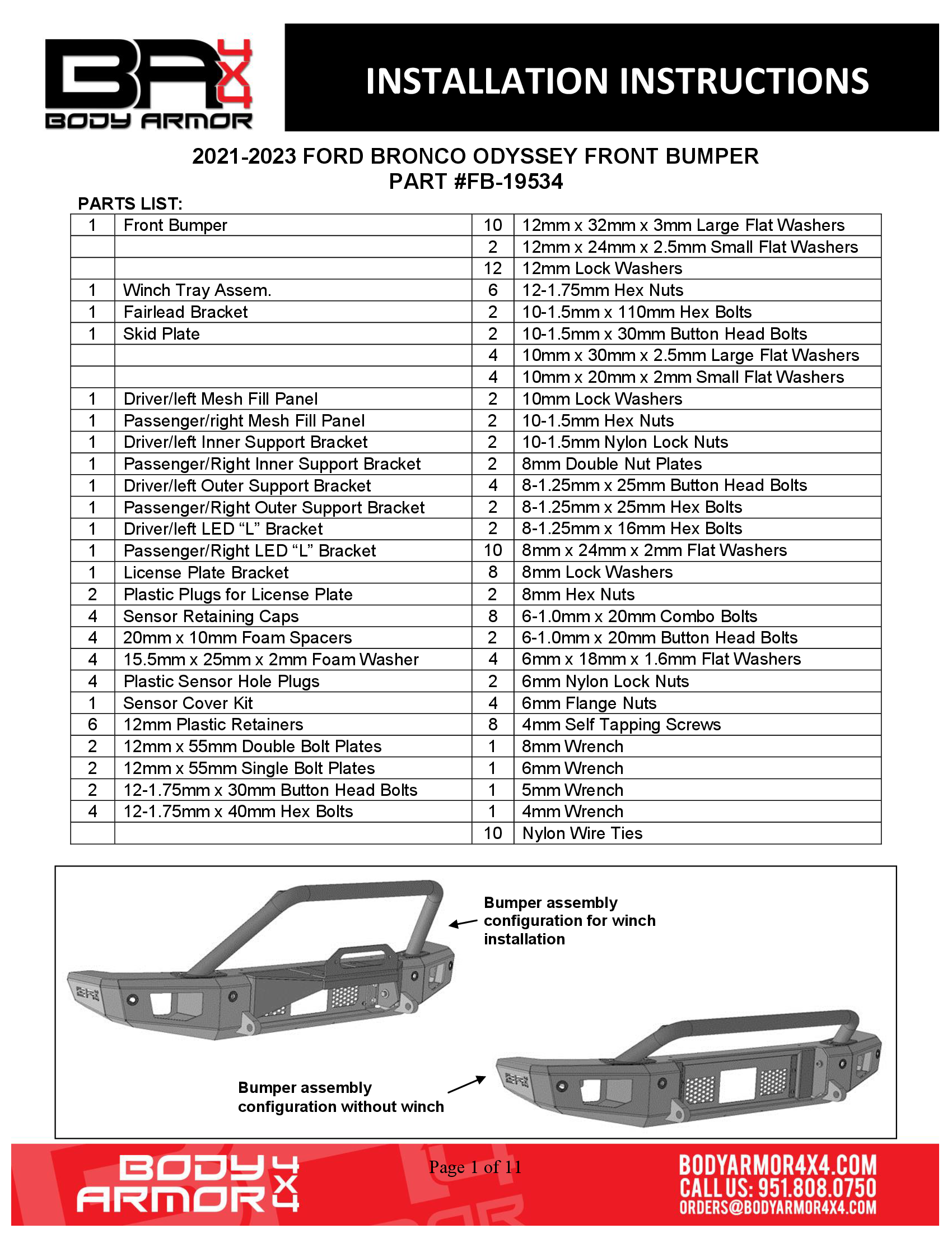 2021-2024 Ford Bronco Odyssey Front Bumper by Body Armor 4x4