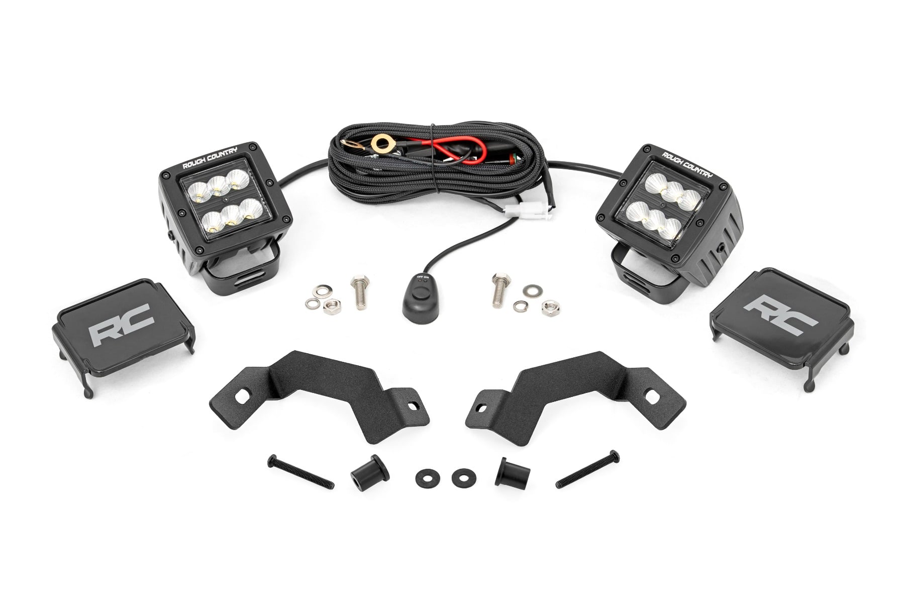 LED Light Kit | Ditch Mount | 2" Black Pair | Flood | Toyota Land Cruiser (24-26) by Rough Country