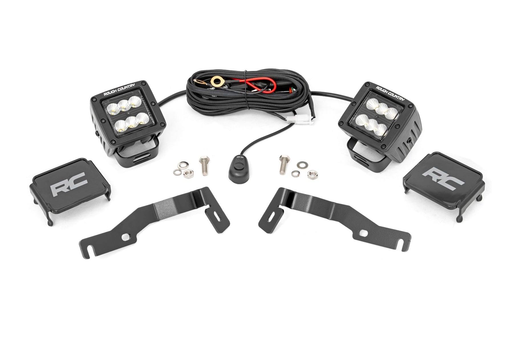 LED Light Kit | Ditch Mount | 2" Black Pair | Flood | Toyota Tacoma (24-26) by Rough Country