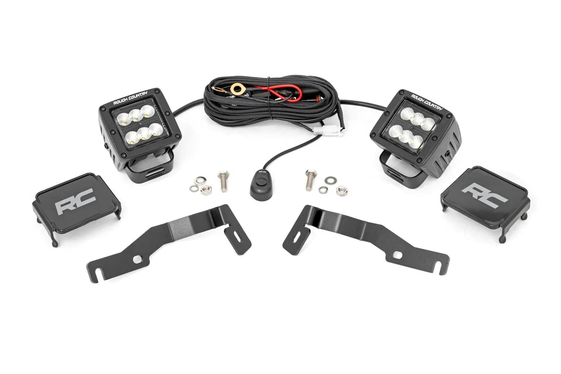 LED Light Kit | Ditch Mount | 2" Black Pair | Flood | Toyota Tacoma (24-26) by Rough Country