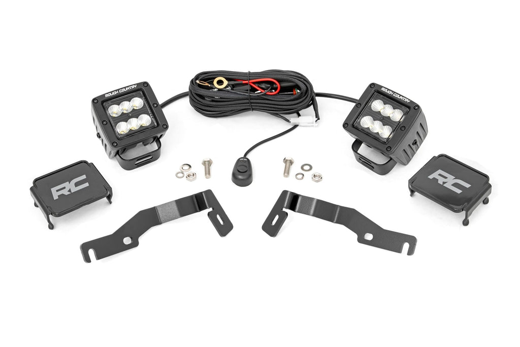 LED Light Kit | Ditch Mount | 2" Black Pair | Flood | Toyota Tacoma (24-26) by Rough Country