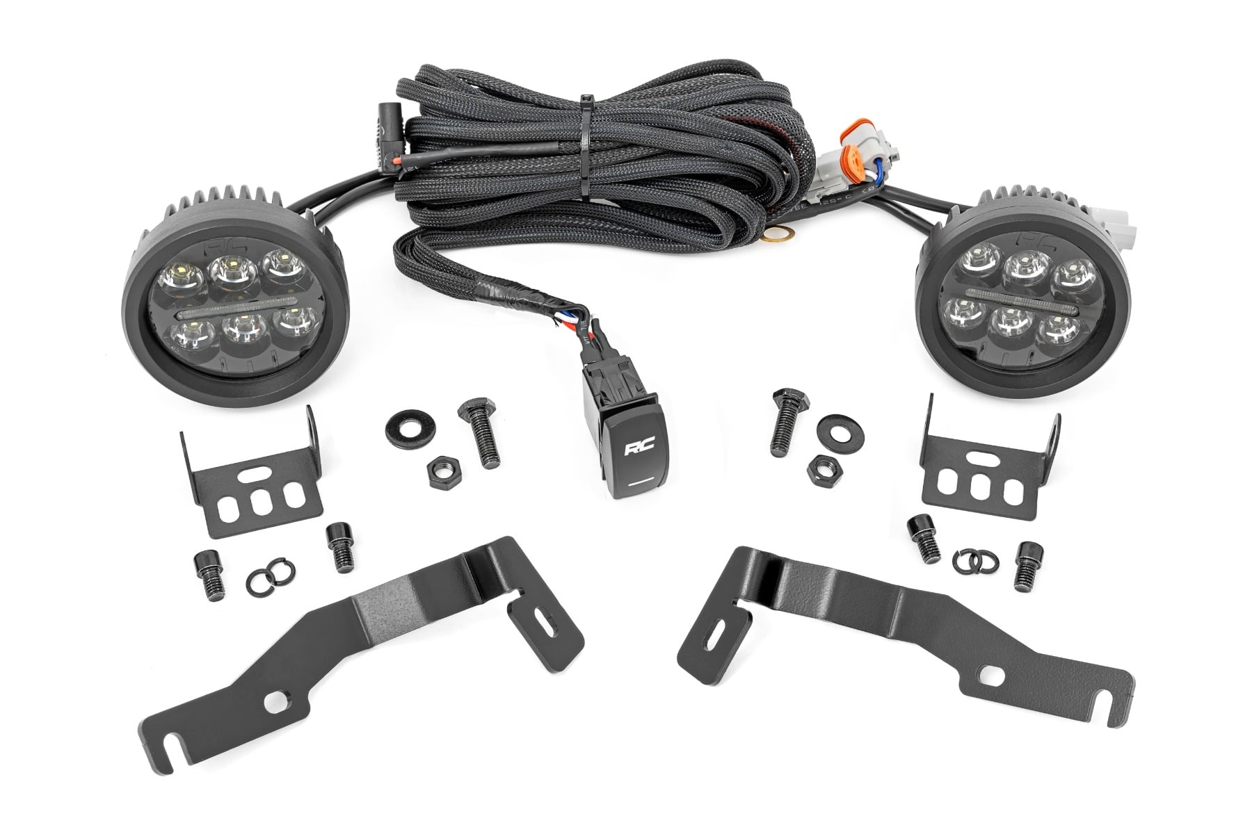 LED Light Kit | Ditch Mount | Black Series Round | 3.5 Inch | Amber DRL | Toyota Tacoma (24-26) by Rough Country
