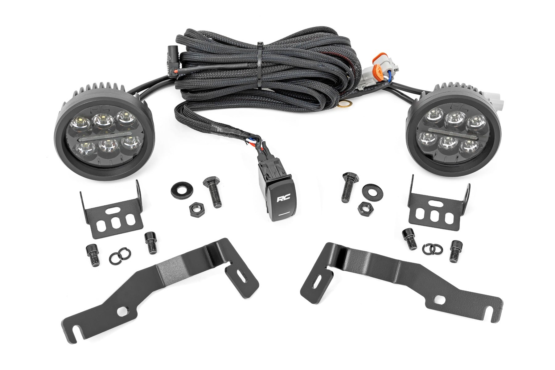 LED Light Kit | Ditch Mount | Black Series Round | 3.5 Inch | Amber DRL | Toyota Tacoma (24-26) by Rough Country
