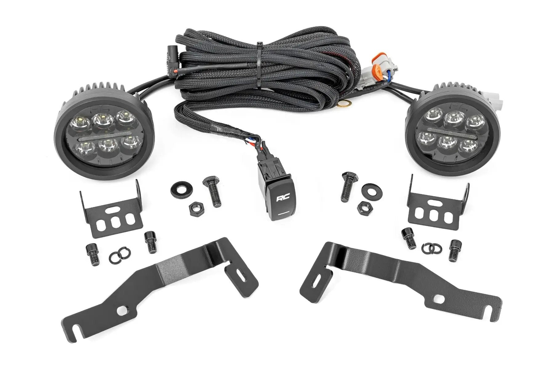 LED Light Kit | Ditch Mount | Black Series Round | 3.5 Inch | Amber DRL | Toyota Tacoma (24-26) by Rough Country