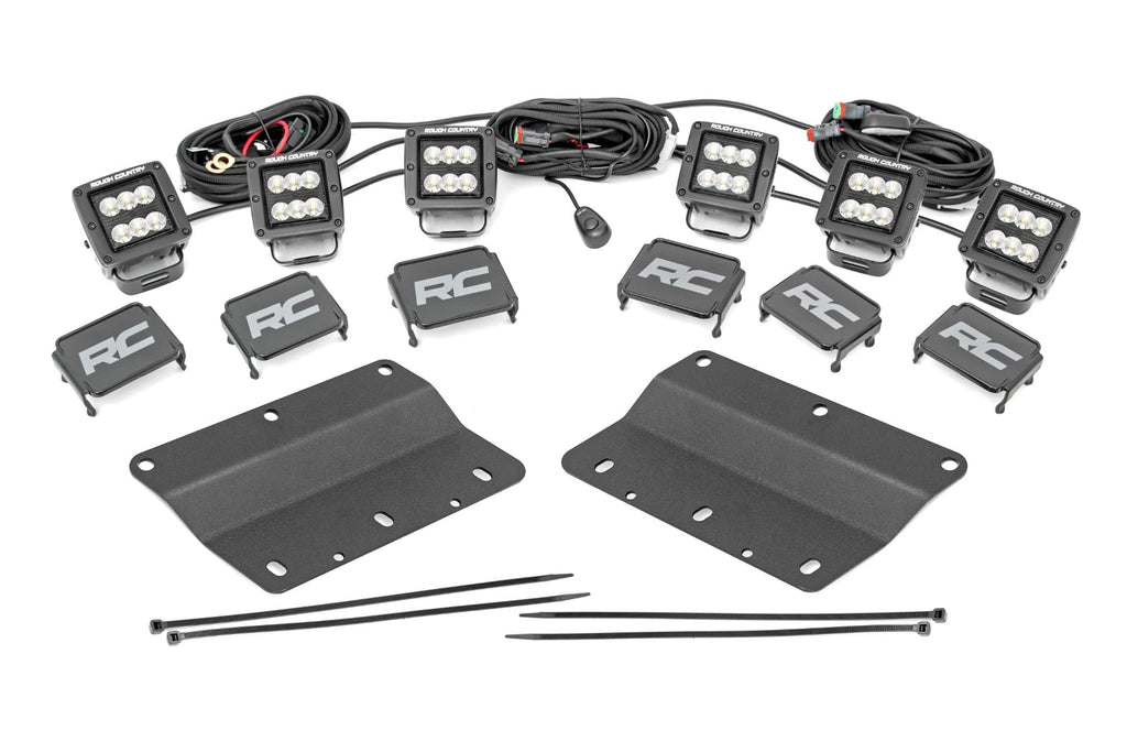 LED Light Kit | Fog Mount | Triple 2" Black Pair | Flood | Ford Bronco (21-26) by Rough Country