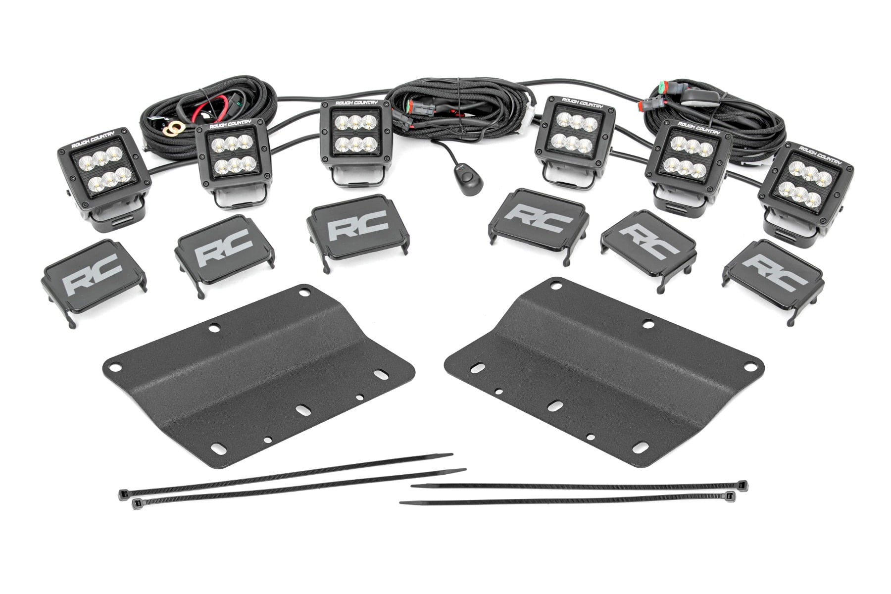 LED Light Kit | Fog Mount | Triple 2" Black Pair | Flood | Ford Bronco (21-26) by Rough Country