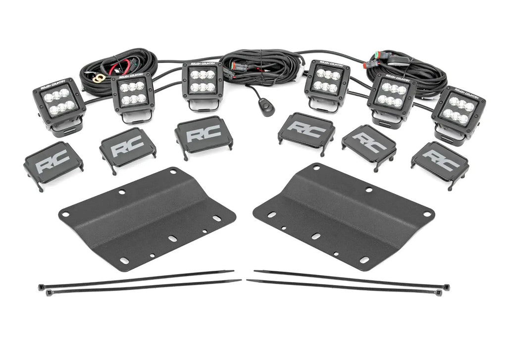 LED Light Kit | Fog Mount | Triple 2" Black Pair | Spot/Flood | Ford Bronco (21-26) by Rough Country