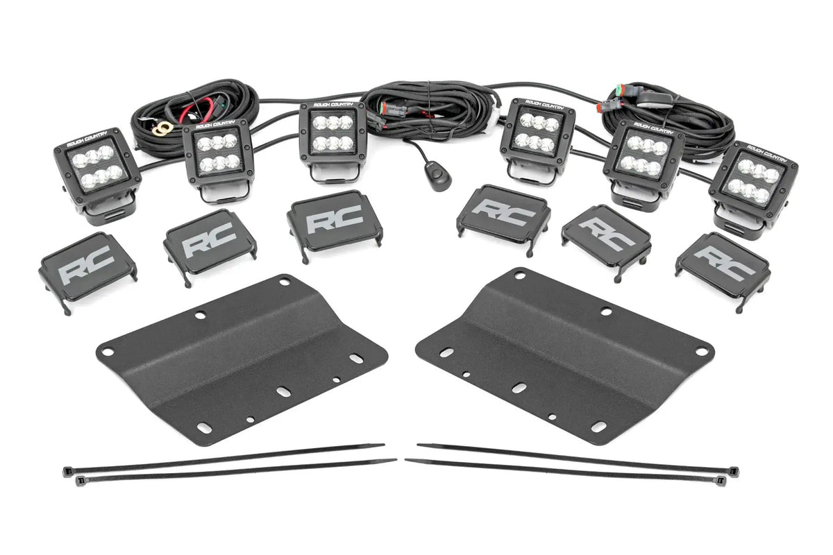LED Light Kit | Fog Mount | Triple 2" Black Pair | Spot/Flood | Ford Bronco (21-26) by Rough Country